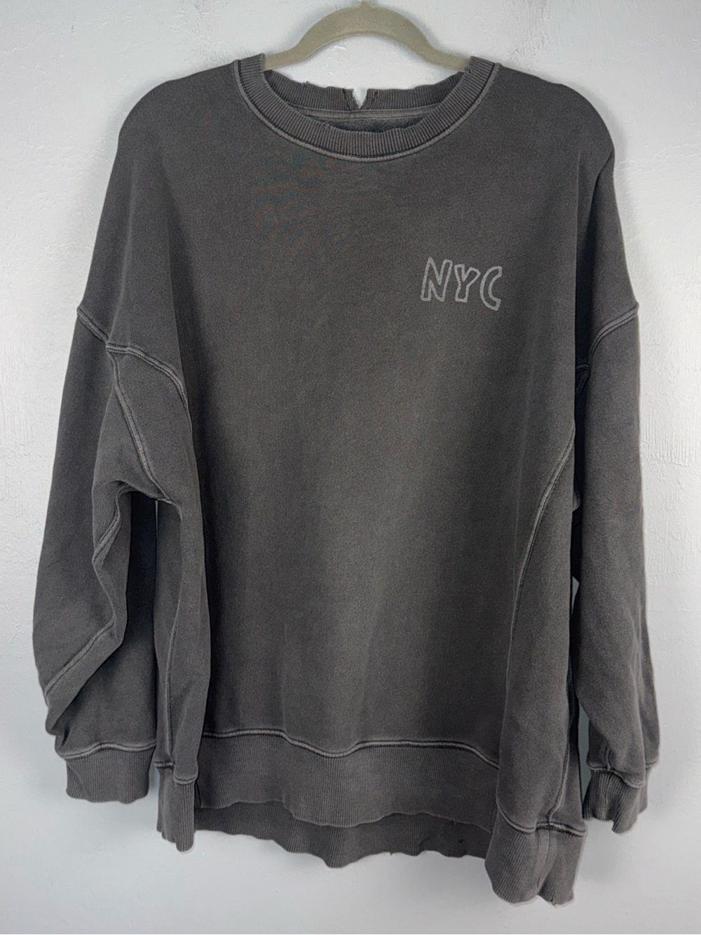 Aerie Keith Haring NYC Graphic Sweatshirt L Gray Distressed Faded Grunge *READ